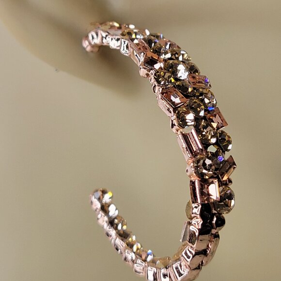 Rose Gold Crystal Half Hoop Earrings - Picture 3 of 12
